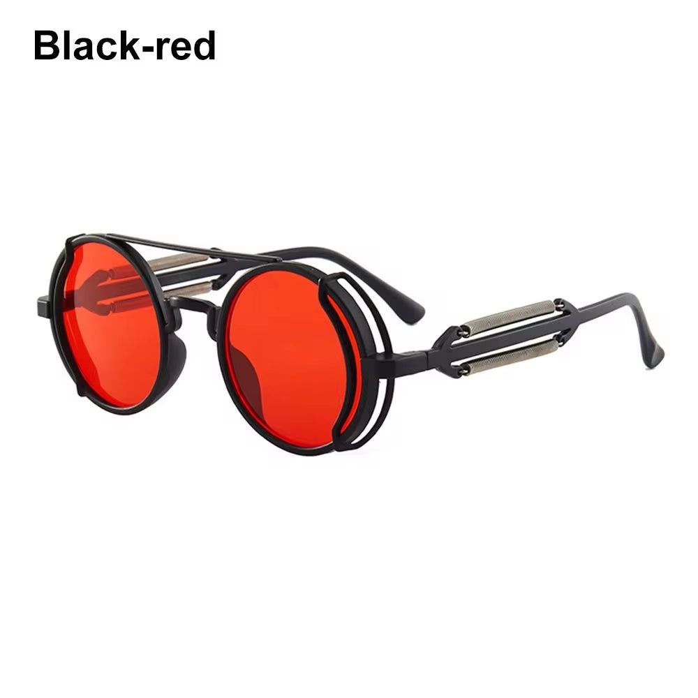 Gothic Style Steampunk Sunglasses Double Spring Temples round Sunglasses UV400 Protection Men'S Eyewear Trendy Punk Sun Glasses