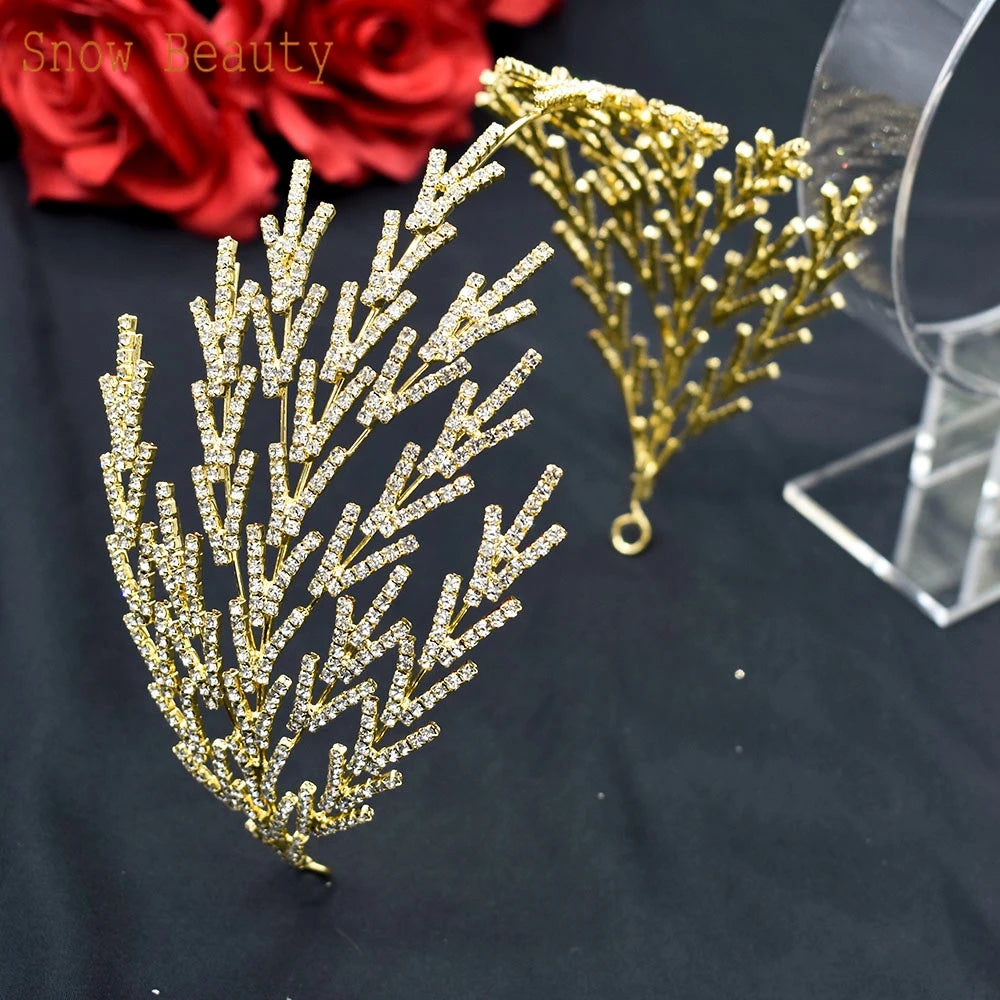 A254 Silver Gold Bride Headband Rhinestone Hair Jewelry for Women Tiaras Headpiece Crystal Wedding Headdress Bridal Headwear