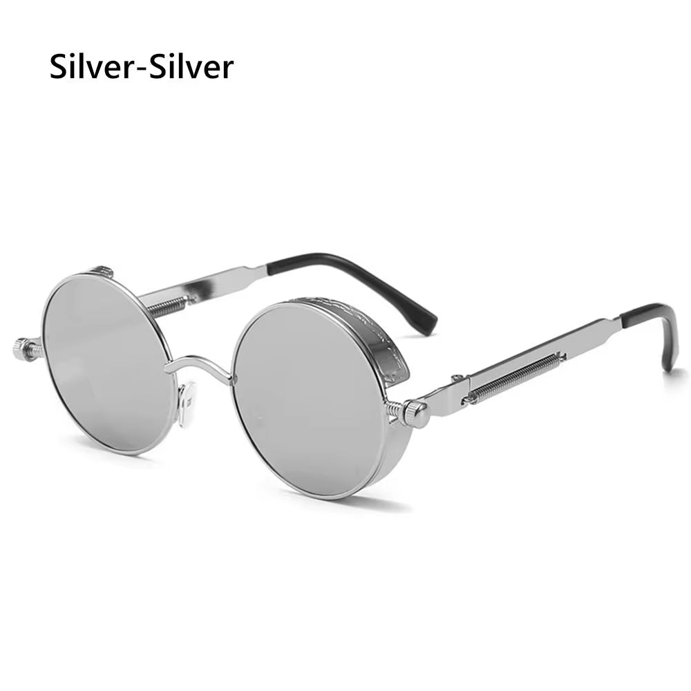 Gothic Style Steampunk Sunglasses Double Spring Temples round Sunglasses UV400 Protection Men'S Eyewear Trendy Punk Sun Glasses