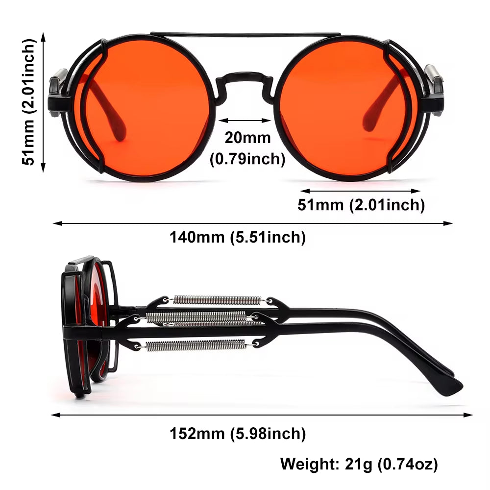 Gothic Style Steampunk Sunglasses Double Spring Temples round Sunglasses UV400 Protection Men'S Eyewear Trendy Punk Sun Glasses