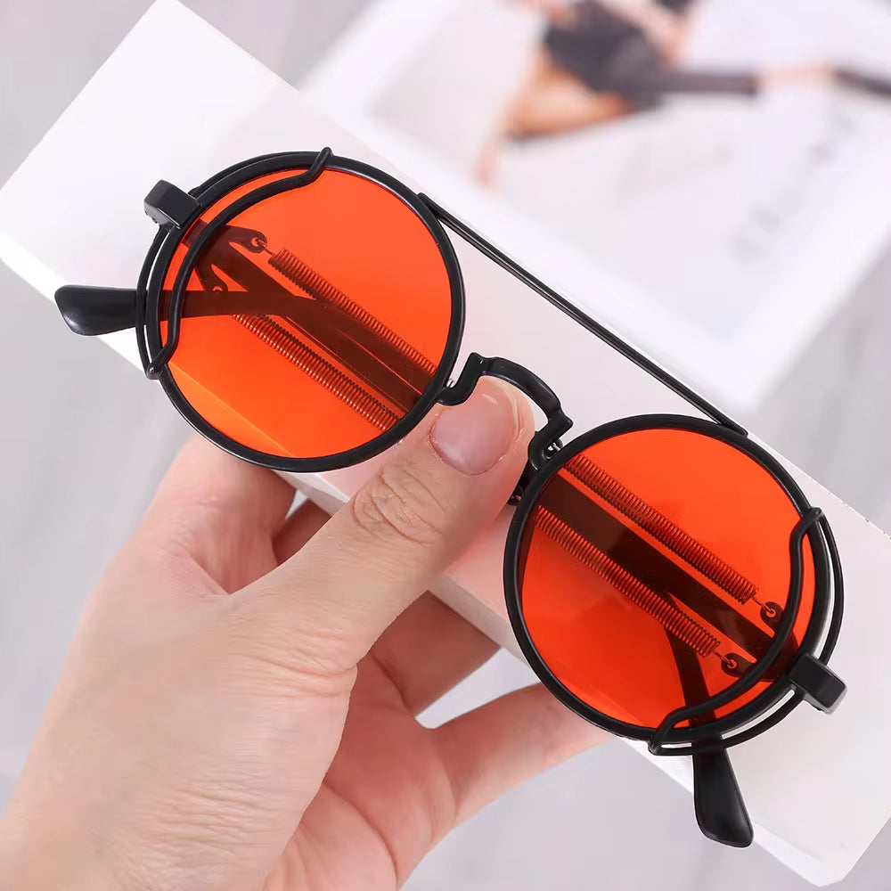 Gothic Style Steampunk Sunglasses Double Spring Temples round Sunglasses UV400 Protection Men'S Eyewear Trendy Punk Sun Glasses