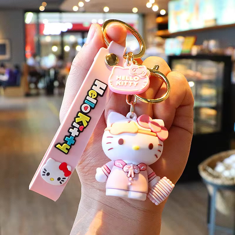 Anime Kawaii Sanrio Hello Kitty Keychain Pendant Holder Key Chain Car Keyring Mobile Phone Bag Hanging Jewelry Kids Gifts