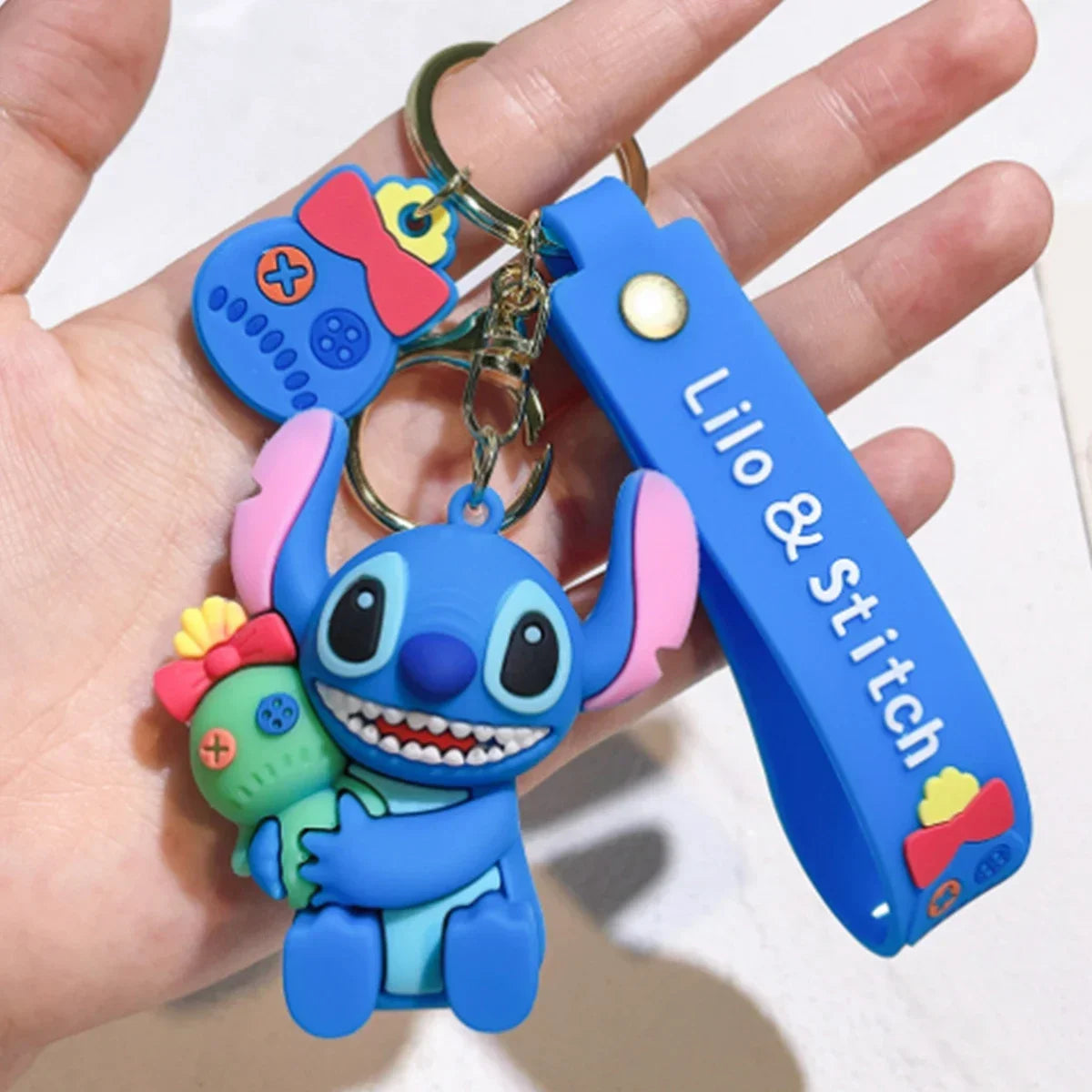 Stitch Keychian Anime Stitch Pendant Keychain Sweet Pink Angel Keychians Women Car Keyring Girl Birthday Gift