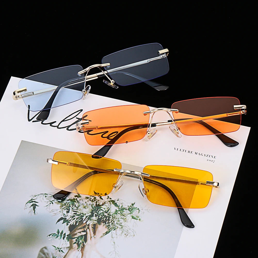 1Pc Women Vintage Sunglasses Luxury Design Rectangle Rimless Sun Glasses Retro UV400 Gradient Glasses Fashion Unisex Eyeglasses