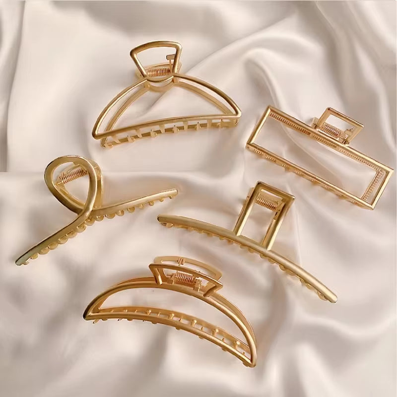 Fashion Gold Color Hollow Geometric Hair Clips Metal Hair Claw Cross Hairclip Headband Hairpin Hair Crab Women Hair Accessories