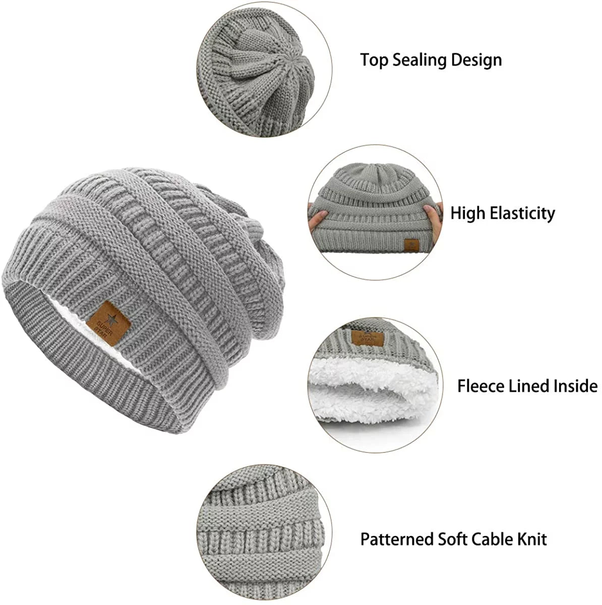 Womens Knit Beanie Winter Thick Fleece Lined Beanie Hats for Women Men Unisex Warm Skiing Beanies Black & Dark Grey & Burgundy & Light Grey 4 Packs