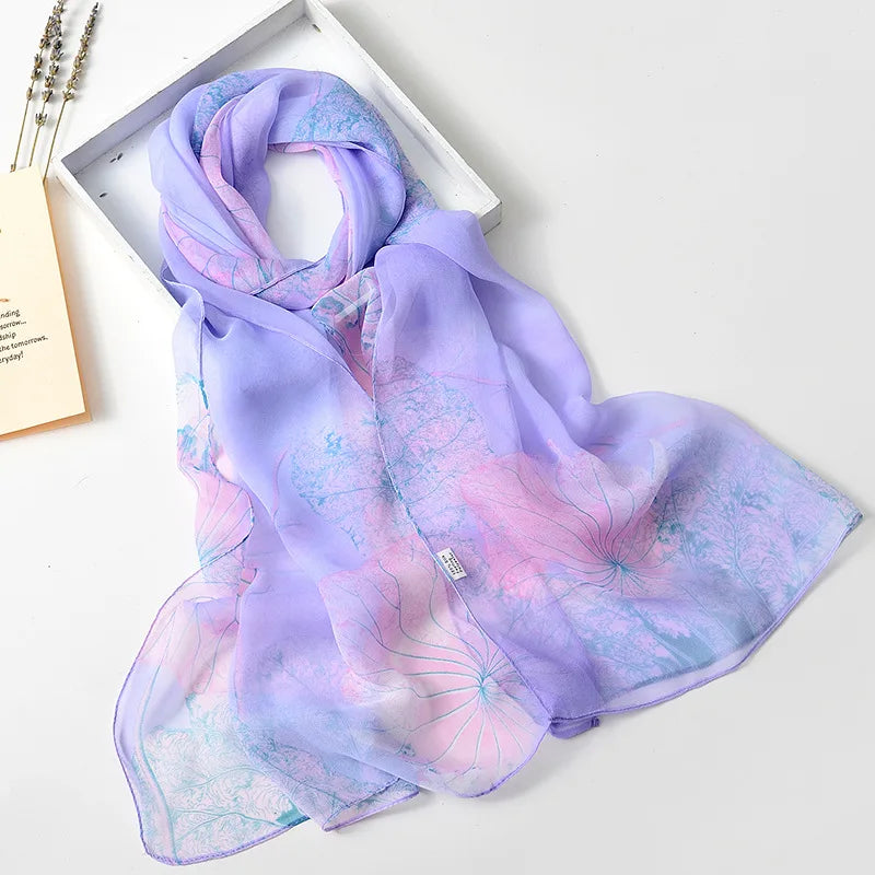 2023 New Fashion Spring/Summer Women Floral Printing Beach Silk Scarf Shawls Female Long Wraps Beach Sunscreen Hijab