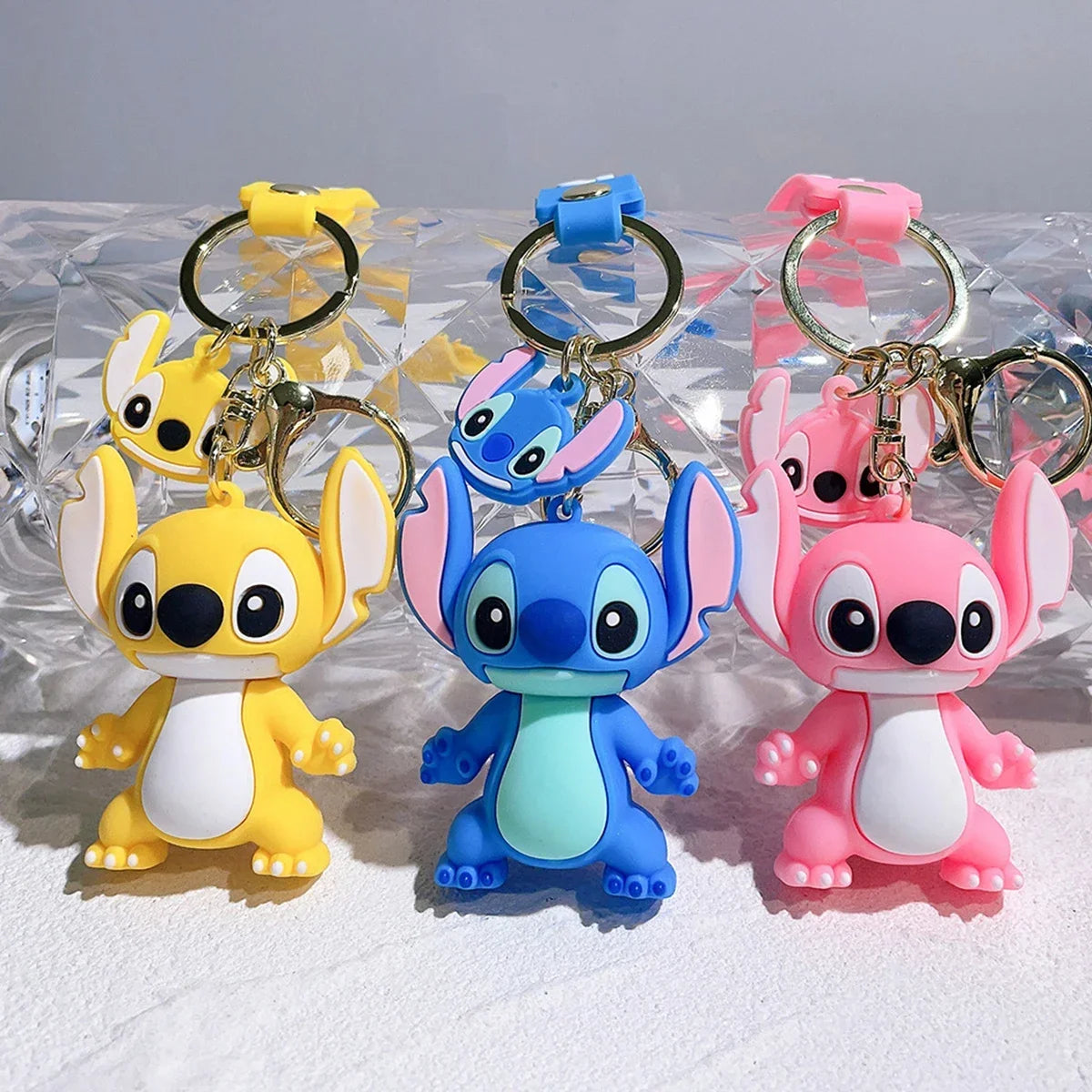 Stitch Keychian Anime Stitch Pendant Keychain Sweet Pink Angel Keychians Women Car Keyring Girl Birthday Gift