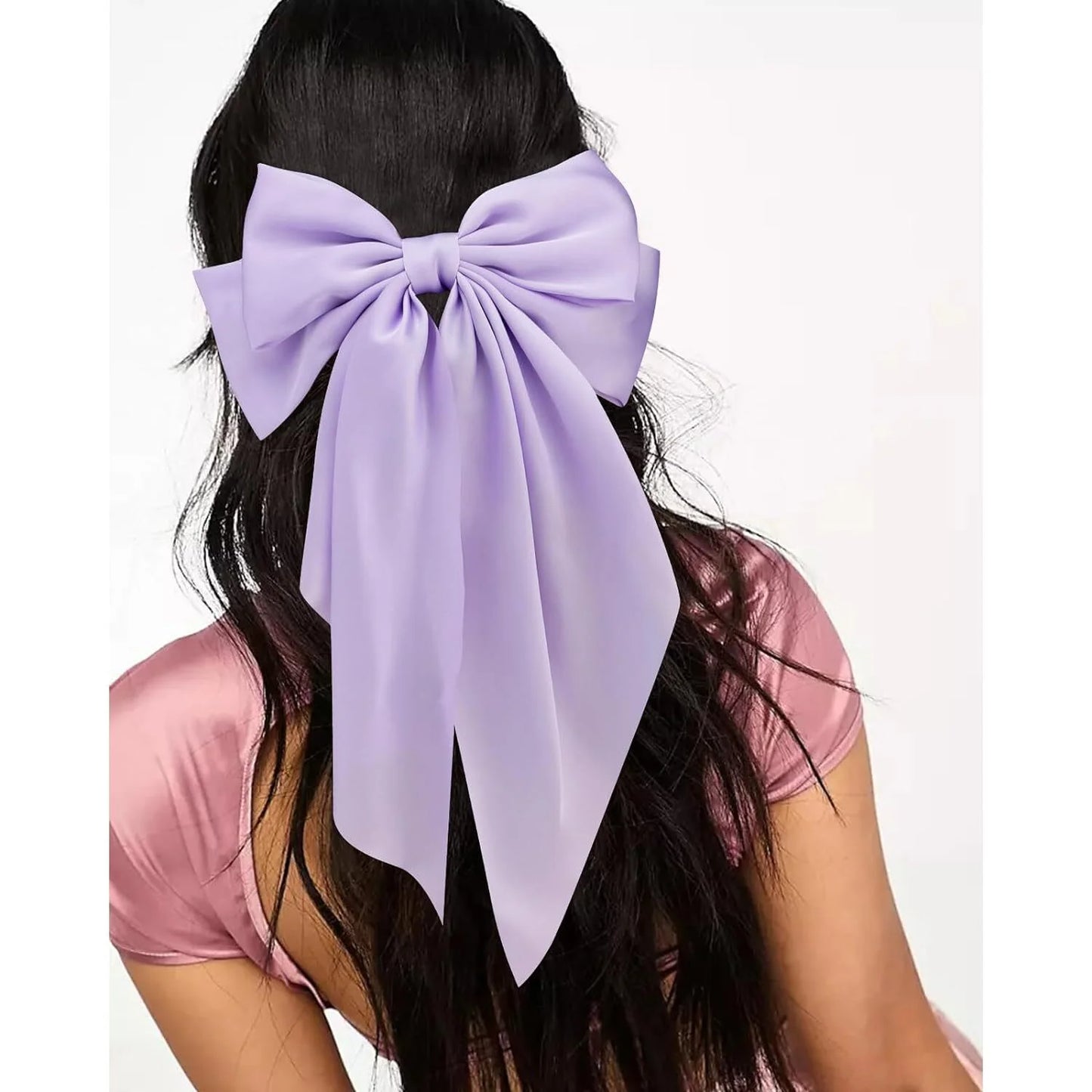 3Pcs Hair Bows for Women White Hair Bow Pink Hair Bow Purple Big Hair Bows Clips for Girls Silky Satin Large Hair Ribbons Oversized Long Tail Hair Bows Hair Barrettes Hair Accessories Gifts