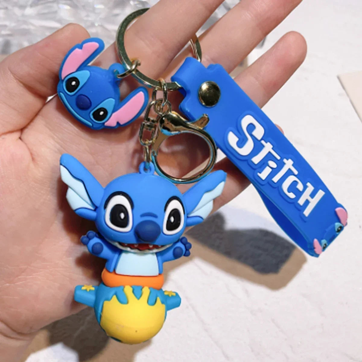 Stitch Keychian Anime Stitch Pendant Keychain Sweet Pink Angel Keychians Women Car Keyring Girl Birthday Gift