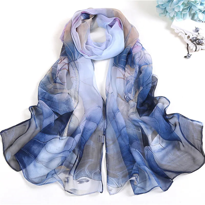 2023 New Fashion Spring/Summer Women Floral Printing Beach Silk Scarf Shawls Female Long Wraps Beach Sunscreen Hijab