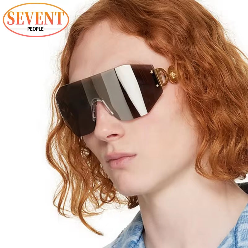 Oversized Shield Sunglasses Women 2023 Luxury Brand Designer Fashion Rimless Sun Glasses for Men New Trend Irregular Sunglass