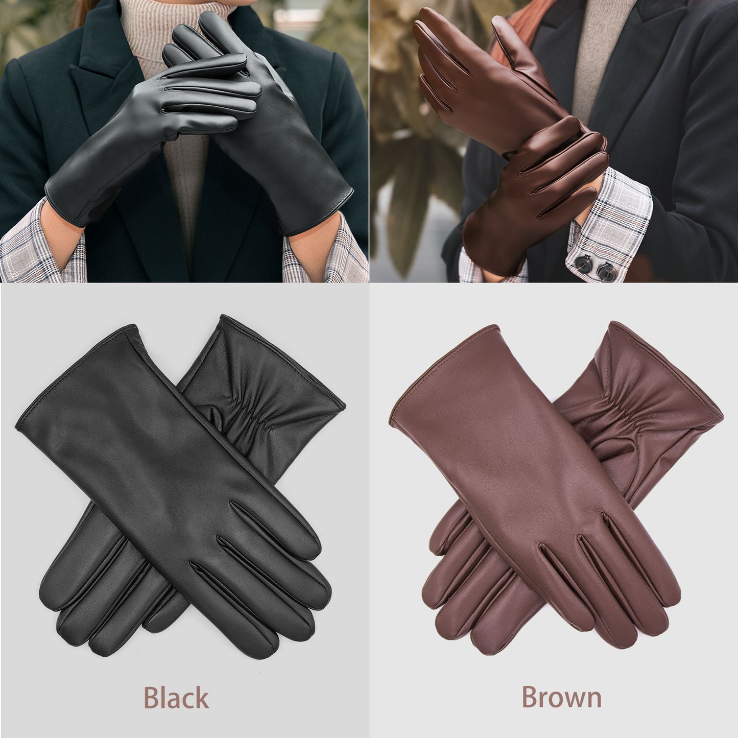 Winter Gloves Women PU Leather Touchscreen Gloves Windproof Water-Resistant Gloves for Women