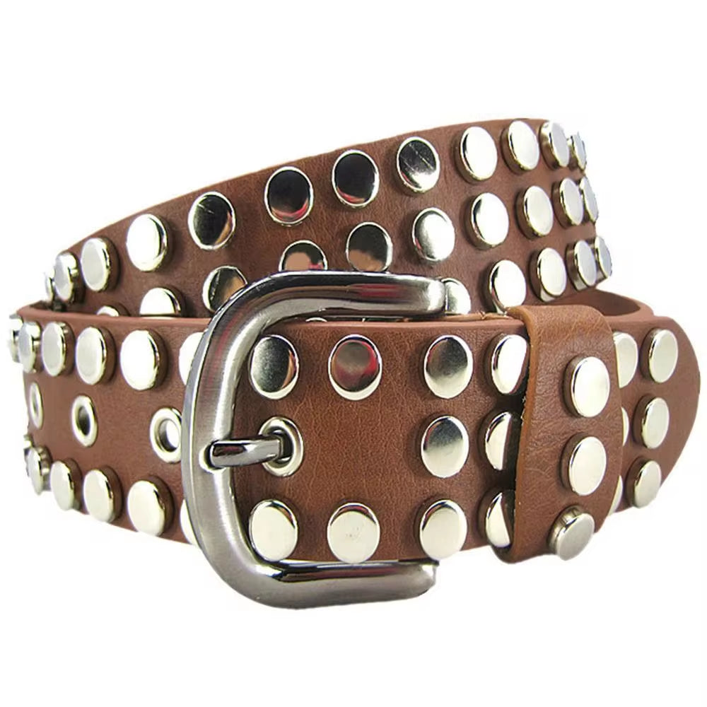 Unisex Women Men Rivet Studded Belt Vintage Faux Leather Pin Buckle Hip Hop Studded Waistband Strap Punk Rock Belts