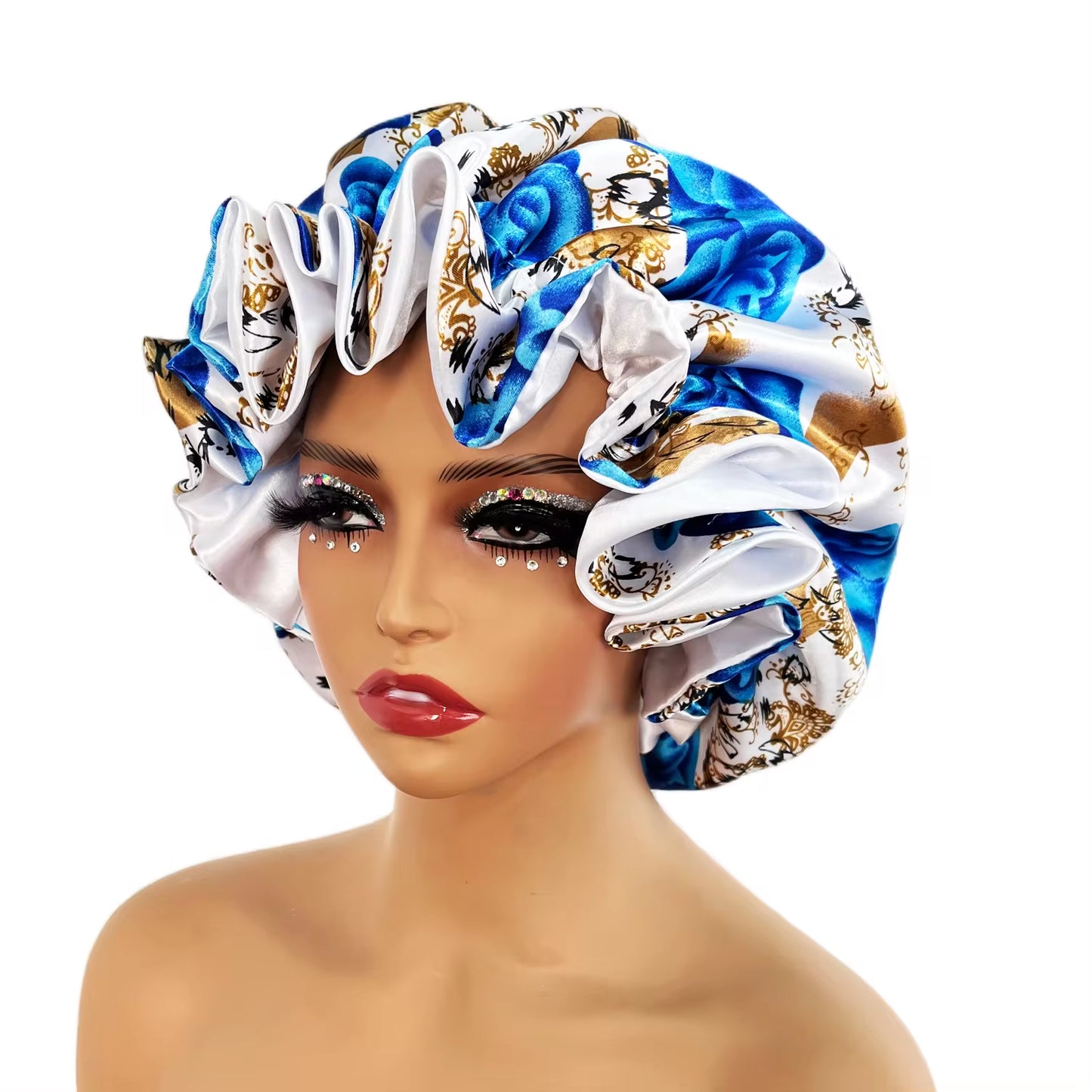 Women Satin Bonnet Cap Double Layer Silky Big Bonnet for Lady Printing Sleep Cap Head Wrap