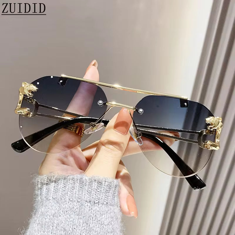 Rimless Designer Sunglasses Women Trendy Luxe Fashion Sunglasses Men Vintage Glasses Lentes De Sol Mujer Lunette Soleil Femme