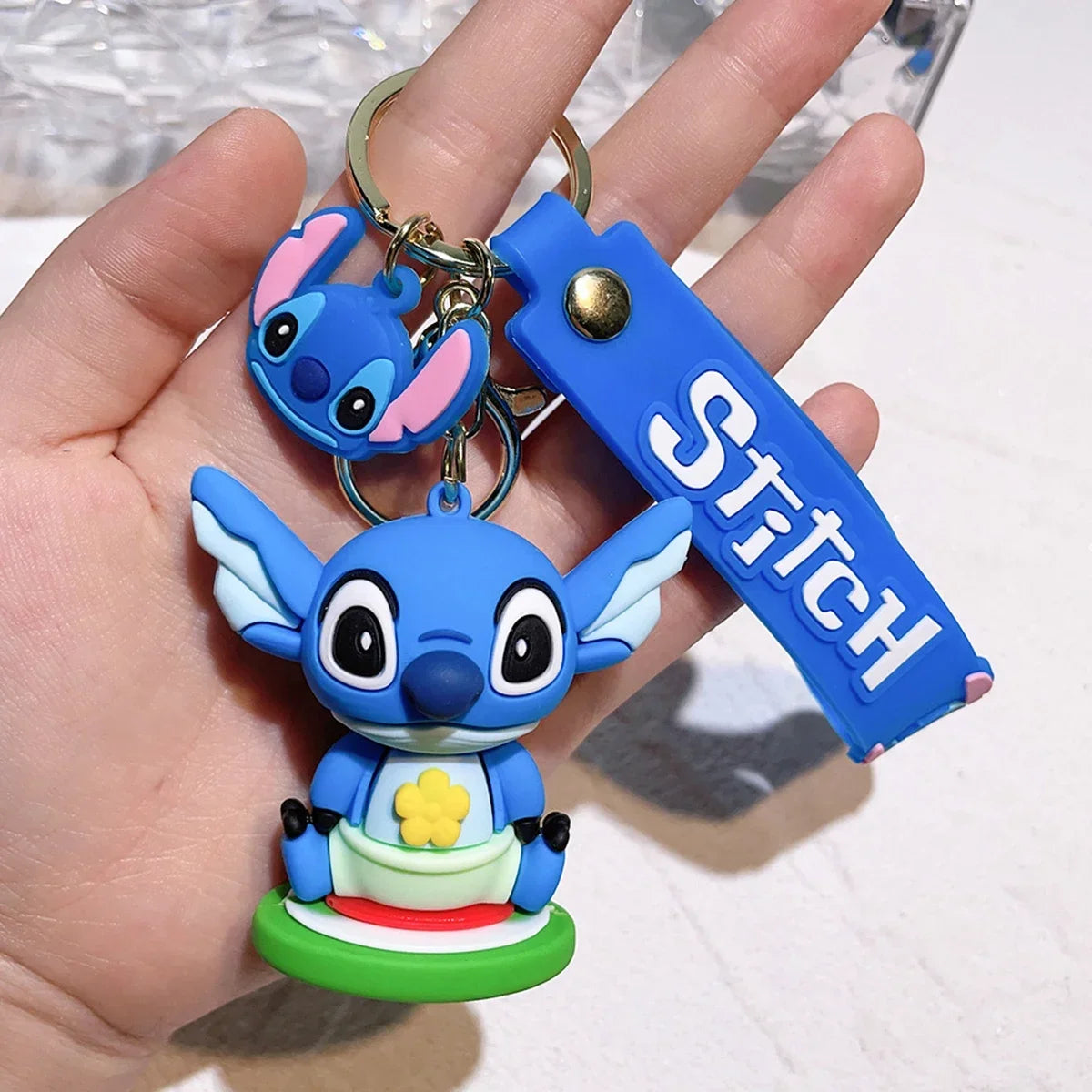 Stitch Keychian Anime Stitch Pendant Keychain Sweet Pink Angel Keychians Women Car Keyring Girl Birthday Gift