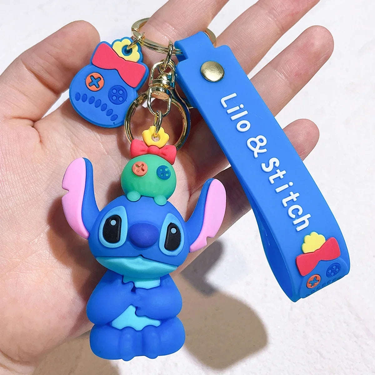 Stitch Keychian Anime Stitch Pendant Keychain Sweet Pink Angel Keychians Women Car Keyring Girl Birthday Gift