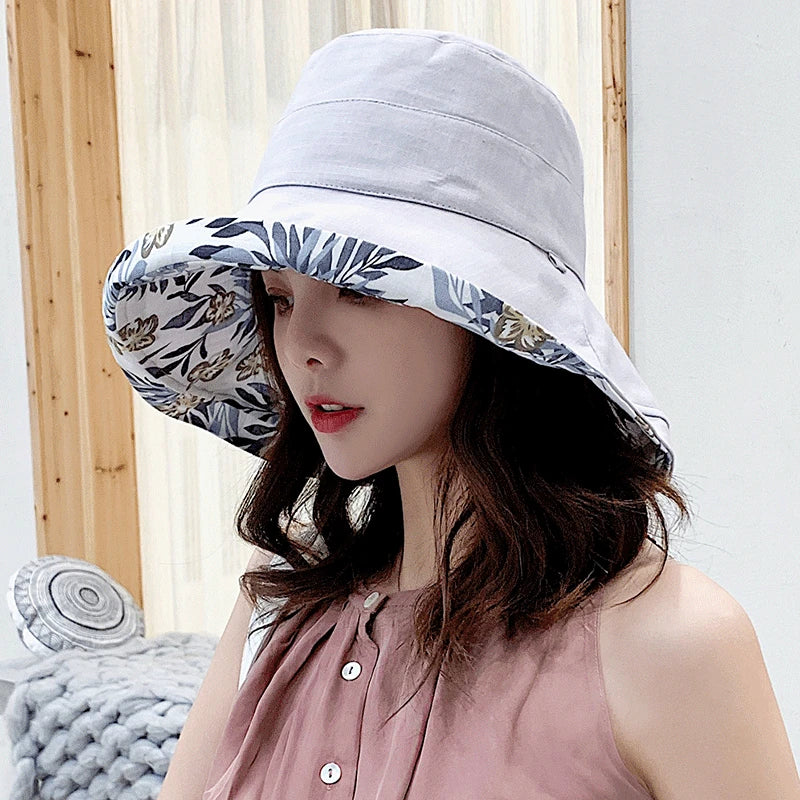 2024 Women'S Hat Bucket Hat Panamanian Women Four Seasons Fisherman Hat Big Brim Hat Double-Sided Fisherman Hat Sun Visor Cap