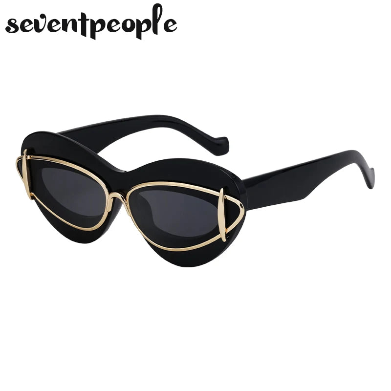 Double Frame Cat Eye Sunglasses Women 2024 Luxury Brand Designer New Fashion Cateye Sun Glasses for Men Trending Sunglass Unisex