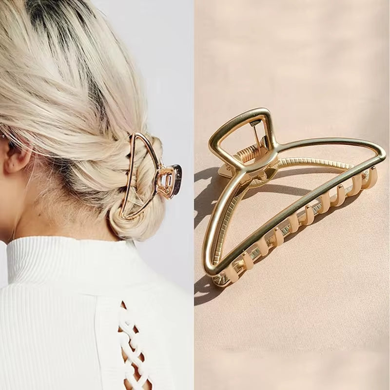 Fashion Gold Color Hollow Geometric Hair Clips Metal Hair Claw Cross Hairclip Headband Hairpin Hair Crab Women Hair Accessories