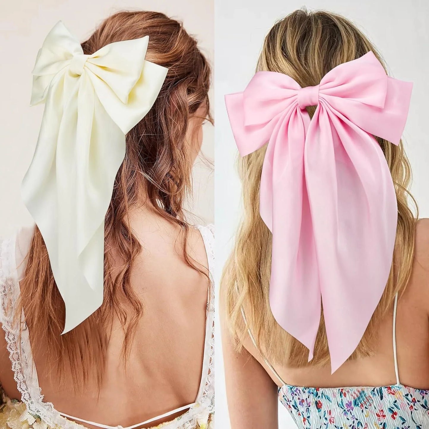 3Pcs Hair Bows for Women White Hair Bow Pink Hair Bow Purple Big Hair Bows Clips for Girls Silky Satin Large Hair Ribbons Oversized Long Tail Hair Bows Hair Barrettes Hair Accessories Gifts