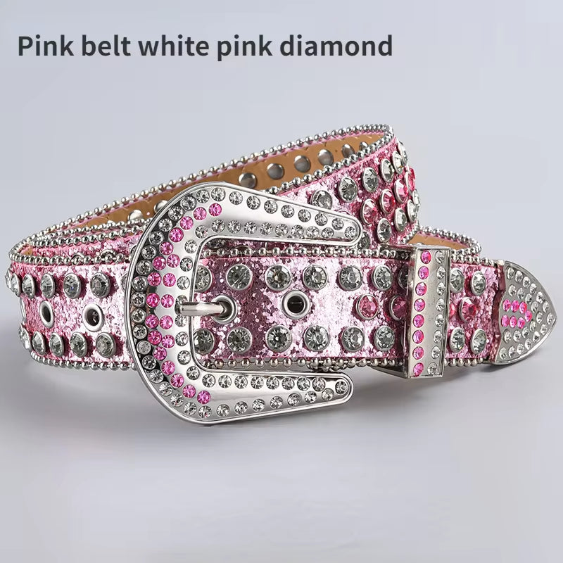 New Rhinestone Luxury Belt Women Y2K Style Western Exaggerated Jeans Fashion Accessories Punk High Quality Alloy Buckle BB Belt