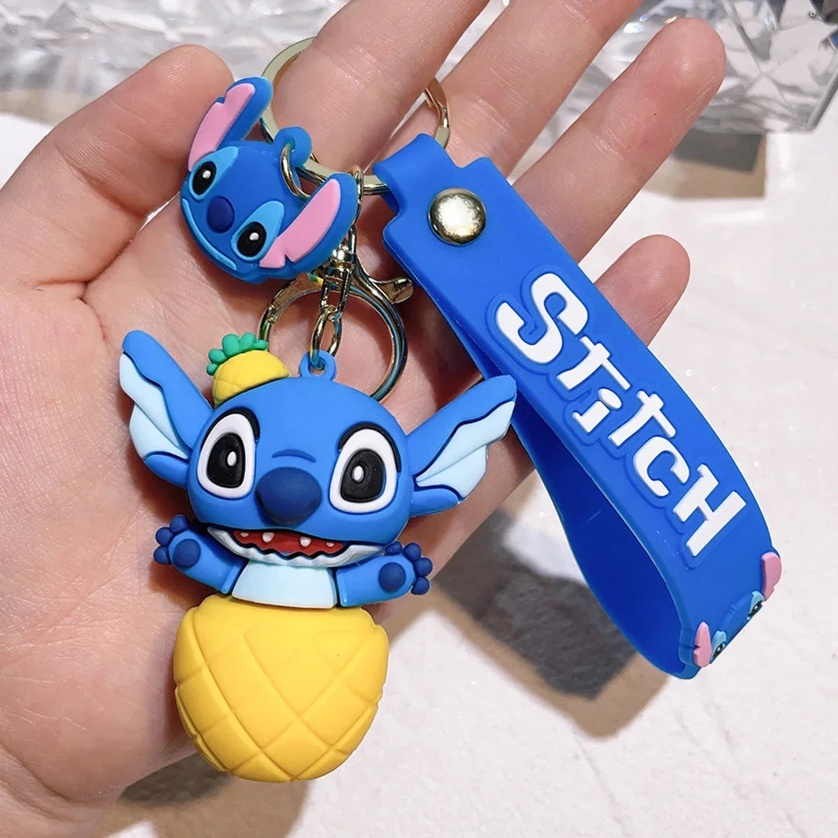 Stitch Keychian Anime Stitch Pendant Keychain Sweet Pink Angel Keychians Women Car Keyring Girl Birthday Gift