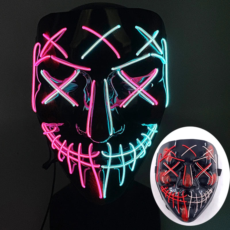 New Design Wireless Type Halloween LED Purge Mask Convenient Headwear Costume Mask Neon Light Flashing for Carnival Halloween