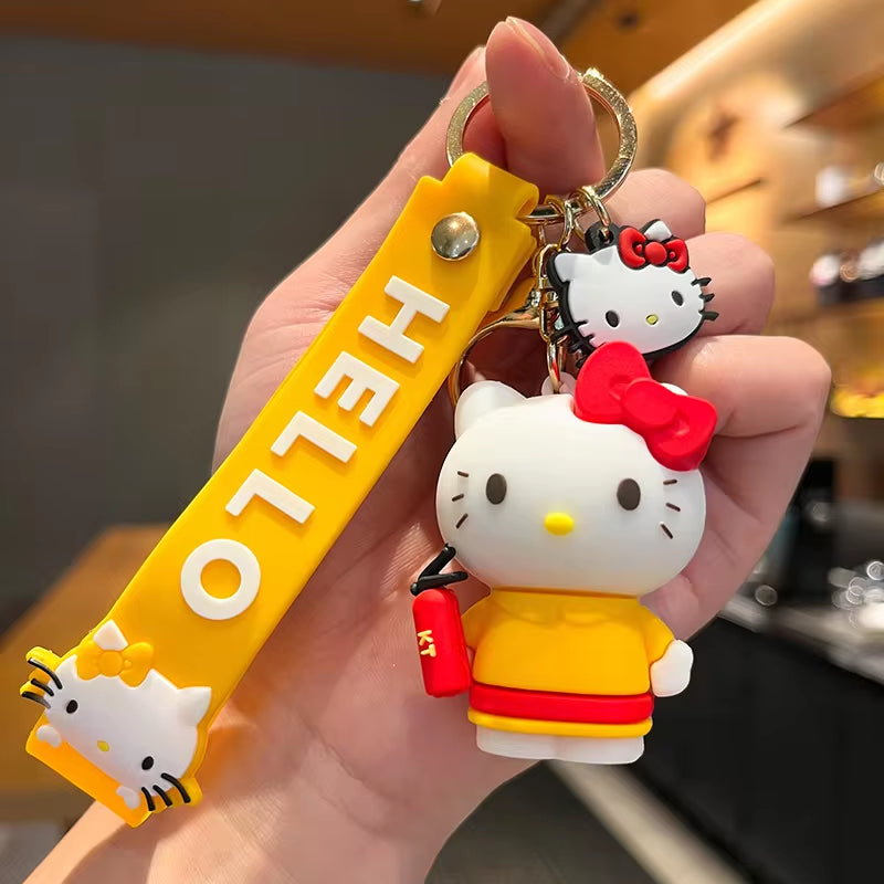 Anime Kawaii Sanrio Hello Kitty Keychain Pendant Holder Key Chain Car Keyring Mobile Phone Bag Hanging Jewelry Kids Gifts