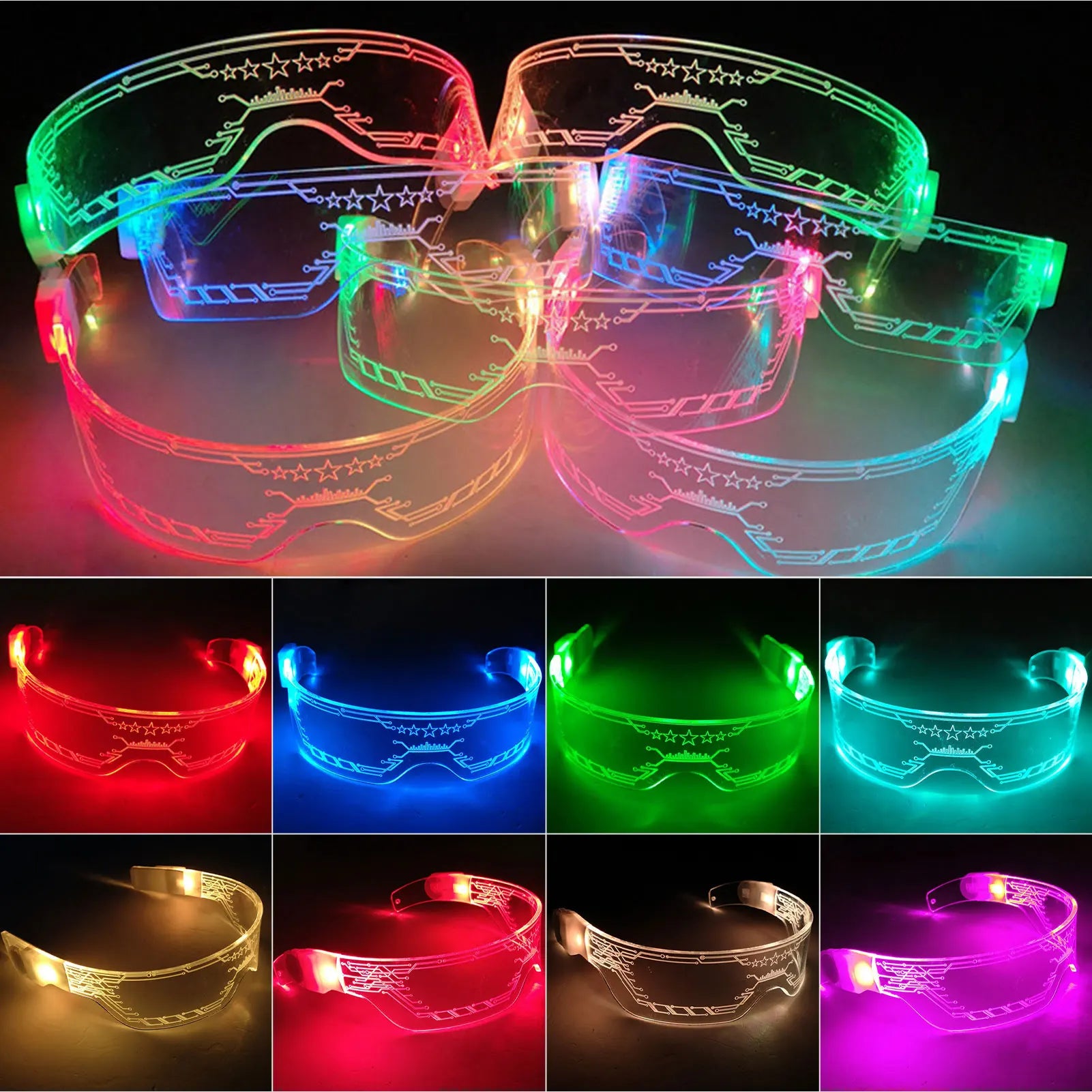 Wholesale Luminous LED Glasses Light up Glasses LED Colorful Rave Costume Party Decor DJ Sunglasses Bar KTV Christmas Birthday