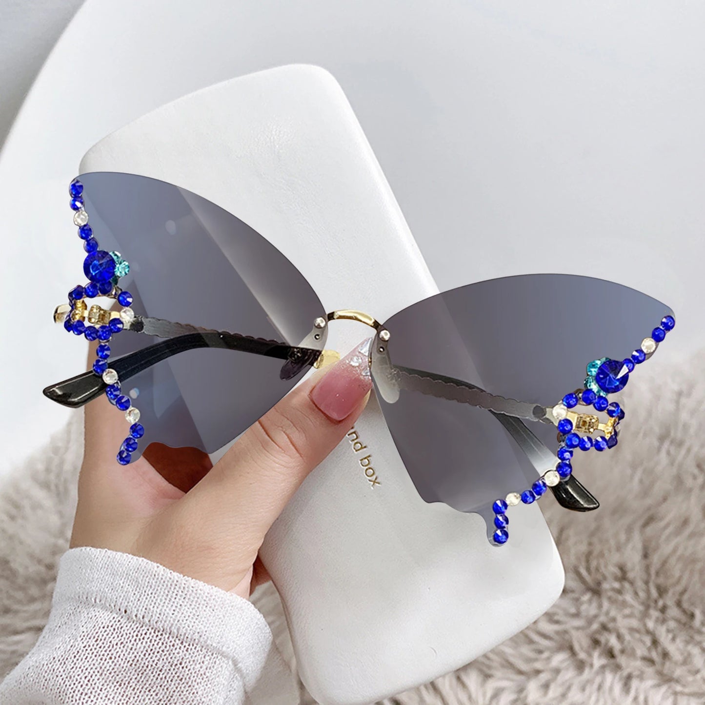 Fashion Sparkling Rhinestone Rimless Butterfly Sunglasses Y2K Women Luxury Brand Vintage Sun Glasses Ladies Eyewear Gafas De Sol