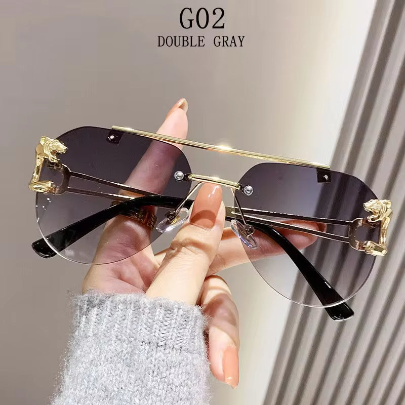 Rimless Designer Sunglasses Women Trendy Luxe Fashion Sunglasses Men Vintage Glasses Lentes De Sol Mujer Lunette Soleil Femme