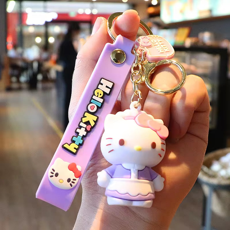 Anime Kawaii Sanrio Hello Kitty Keychain Pendant Holder Key Chain Car Keyring Mobile Phone Bag Hanging Jewelry Kids Gifts