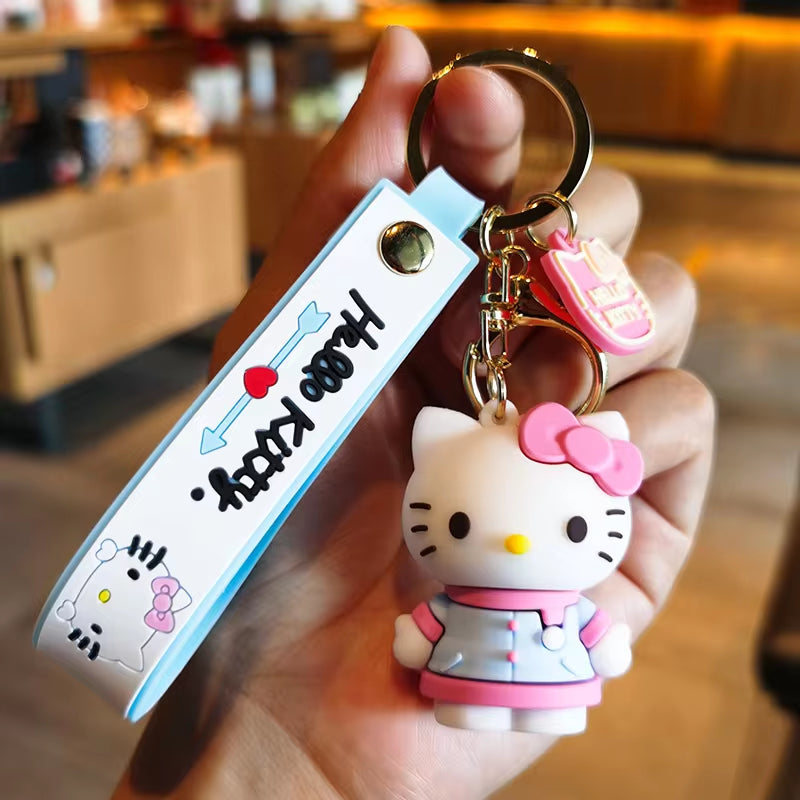 Anime Kawaii Sanrio Hello Kitty Keychain Pendant Holder Key Chain Car Keyring Mobile Phone Bag Hanging Jewelry Kids Gifts