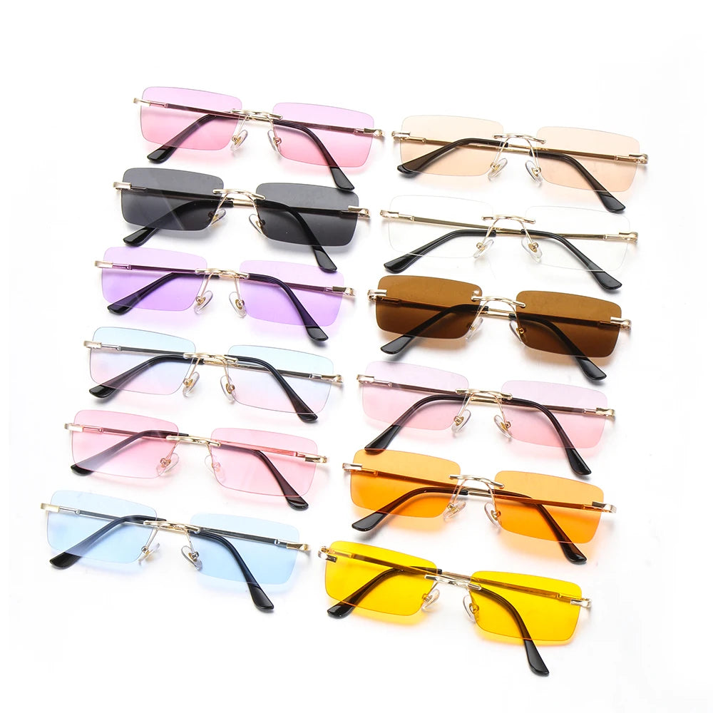 1Pc Women Vintage Sunglasses Luxury Design Rectangle Rimless Sun Glasses Retro UV400 Gradient Glasses Fashion Unisex Eyeglasses