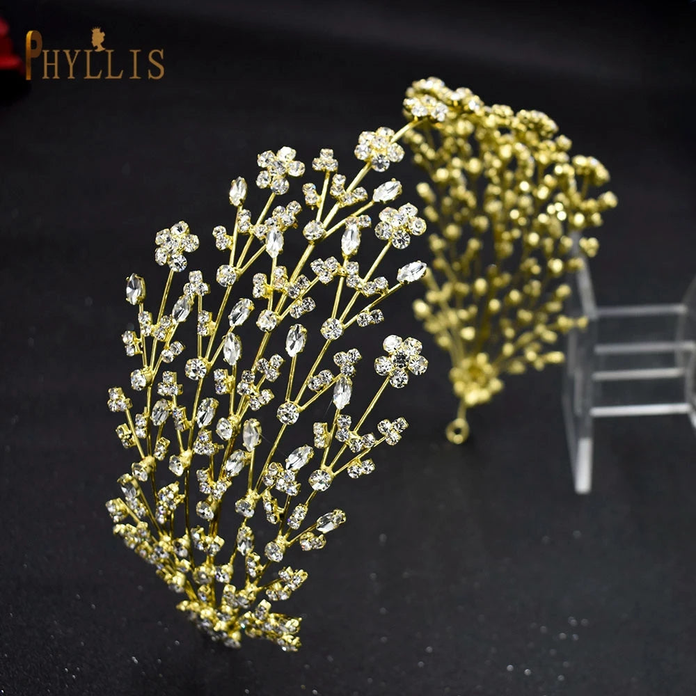 A254 Silver Gold Bride Headband Rhinestone Hair Jewelry for Women Tiaras Headpiece Crystal Wedding Headdress Bridal Headwear