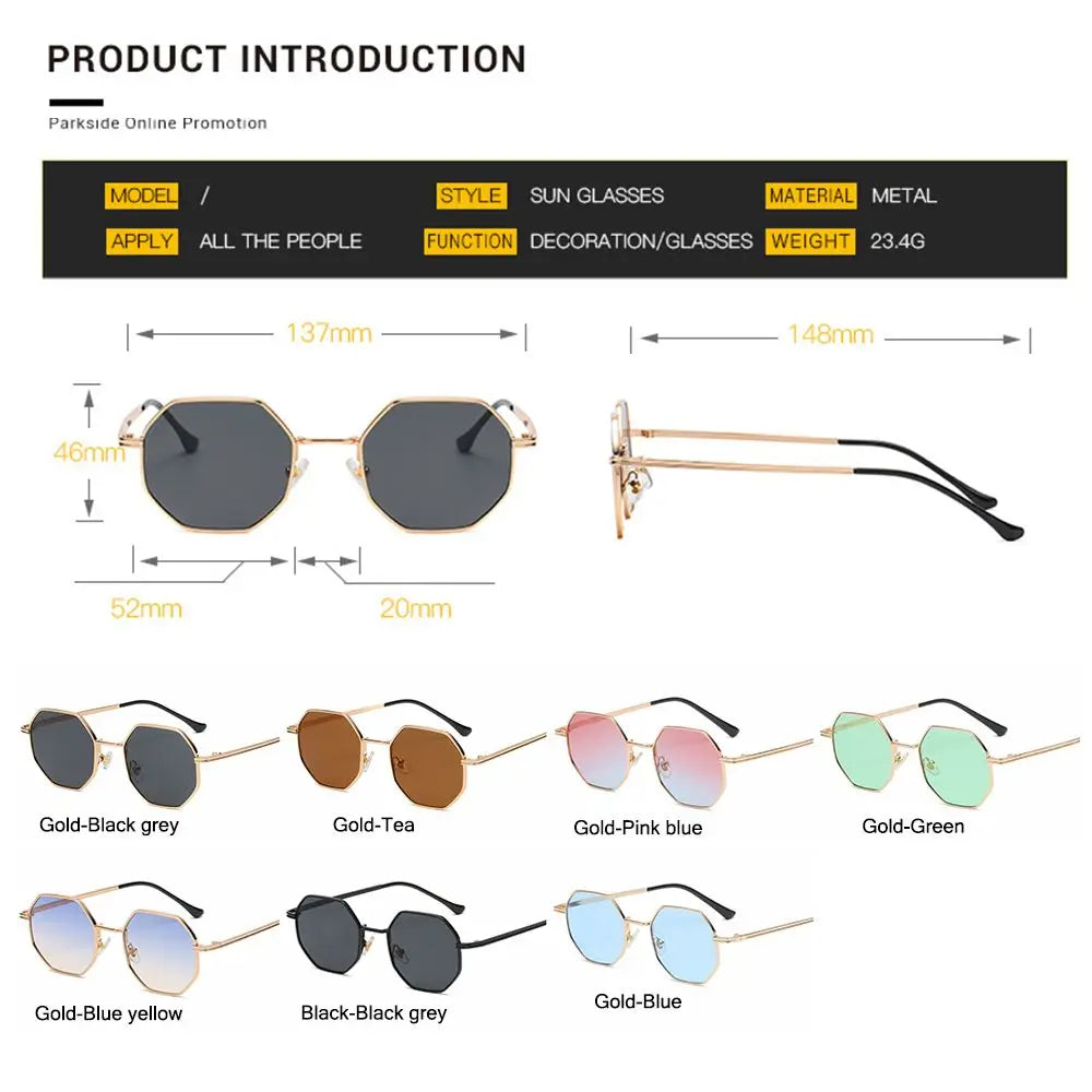 Retro Square Sunglasses for Men Women Fashion Small Frame Polygon Sun Glasses Vintage Metal UV Protection Sunglasses