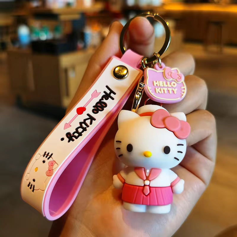 Anime Kawaii Sanrio Hello Kitty Keychain Pendant Holder Key Chain Car Keyring Mobile Phone Bag Hanging Jewelry Kids Gifts