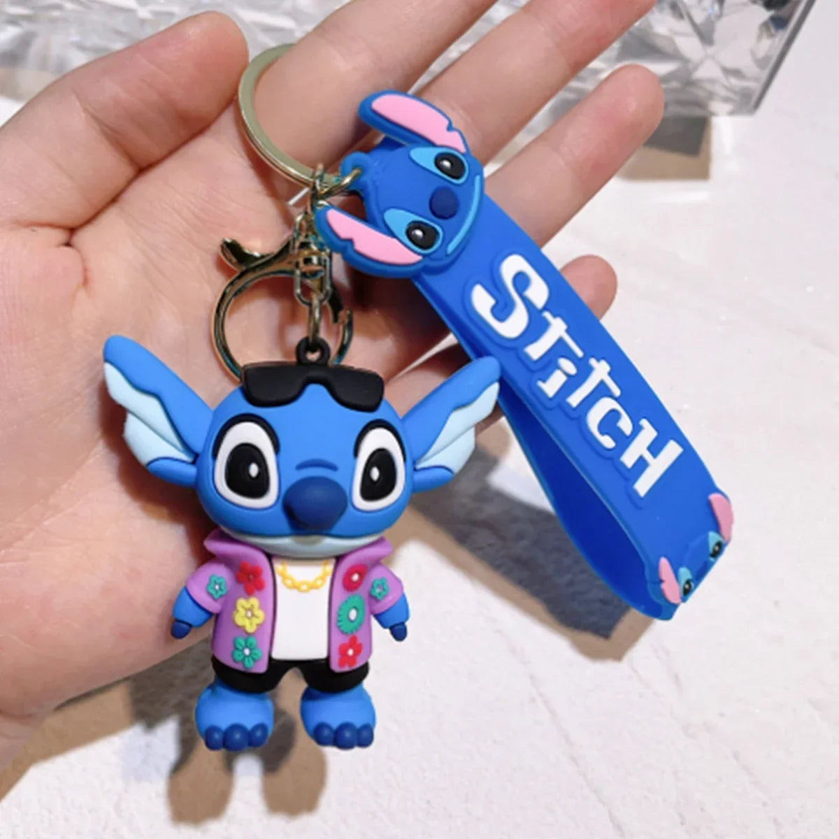 Stitch Keychian Anime Stitch Pendant Keychain Sweet Pink Angel Keychians Women Car Keyring Girl Birthday Gift