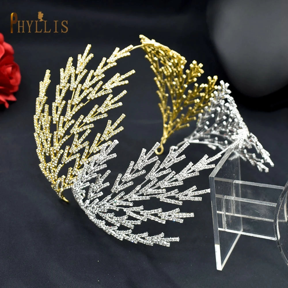 A254 Silver Gold Bride Headband Rhinestone Hair Jewelry for Women Tiaras Headpiece Crystal Wedding Headdress Bridal Headwear