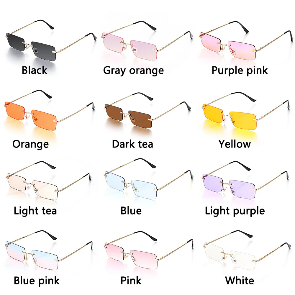 1Pc Women Vintage Sunglasses Luxury Design Rectangle Rimless Sun Glasses Retro UV400 Gradient Glasses Fashion Unisex Eyeglasses