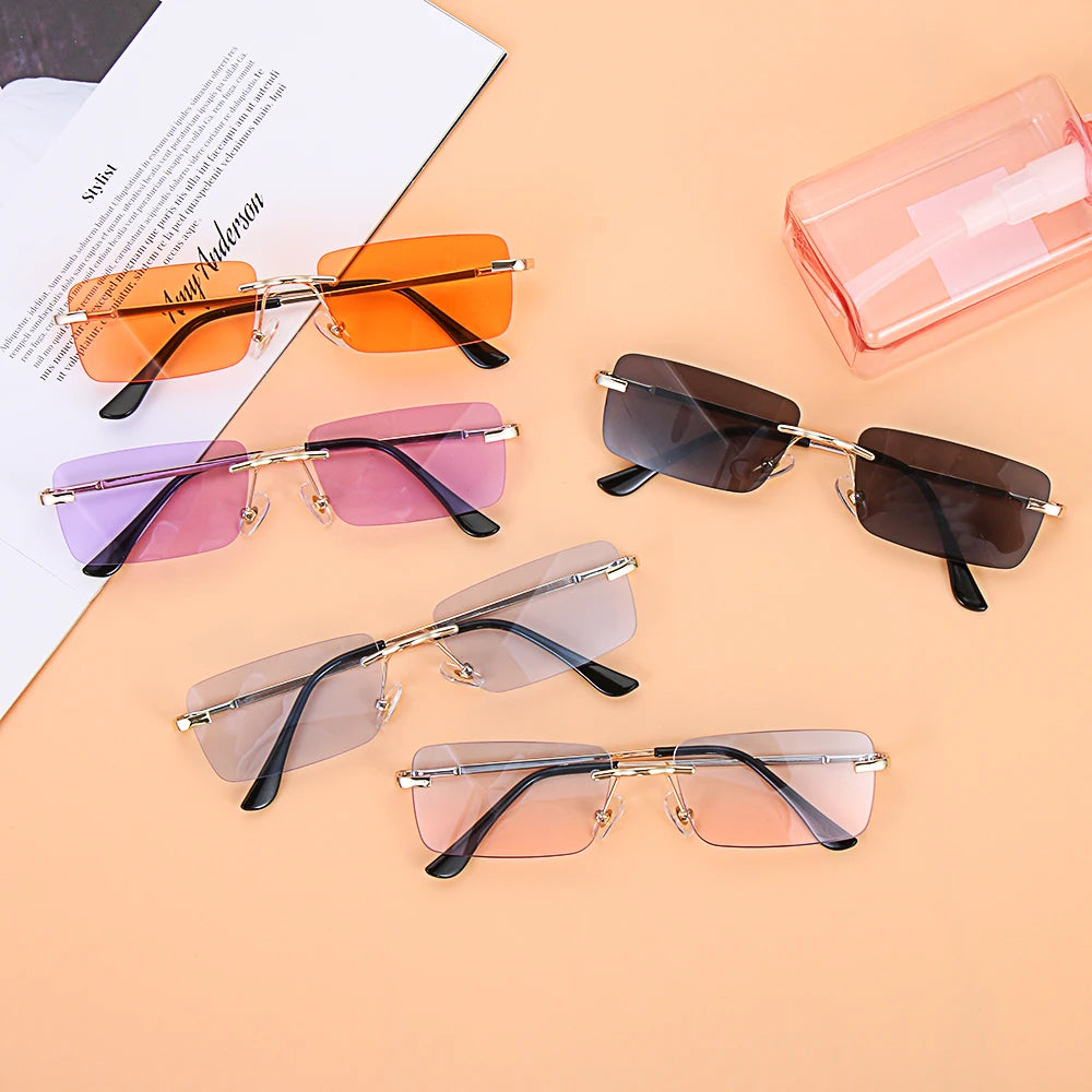 1Pc Women Vintage Sunglasses Luxury Design Rectangle Rimless Sun Glasses Retro UV400 Gradient Glasses Fashion Unisex Eyeglasses