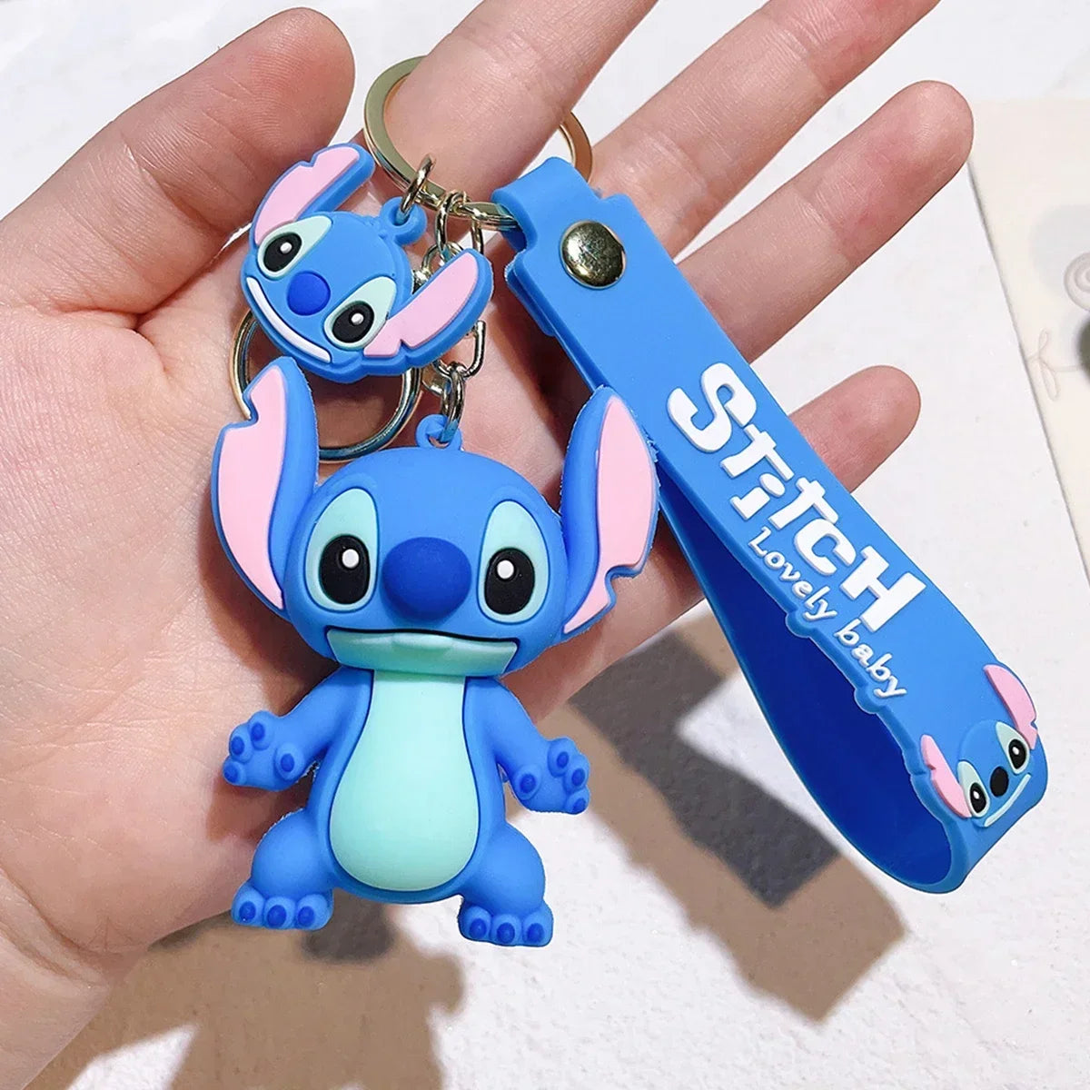 Stitch Keychian Anime Stitch Pendant Keychain Sweet Pink Angel Keychians Women Car Keyring Girl Birthday Gift