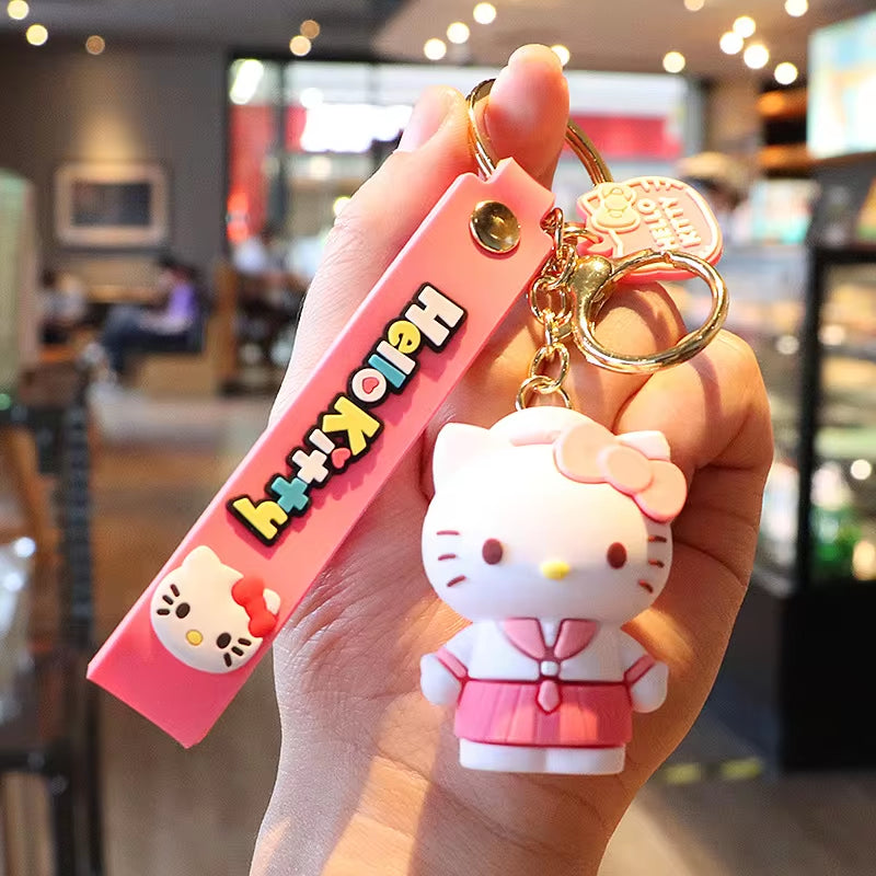 Anime Kawaii Sanrio Hello Kitty Keychain Pendant Holder Key Chain Car Keyring Mobile Phone Bag Hanging Jewelry Kids Gifts