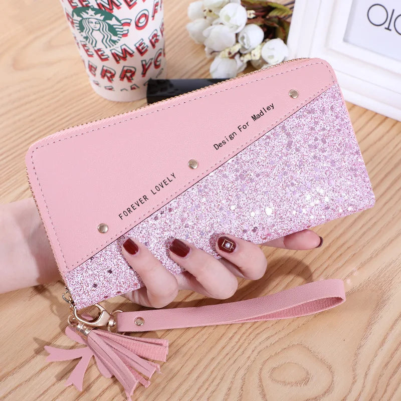 Fashion Women'S Pu Leather Long Wallets Sequins Patchwork Glitter Wallet Coin Purse Female Wallets Girls Gifts Wholesale