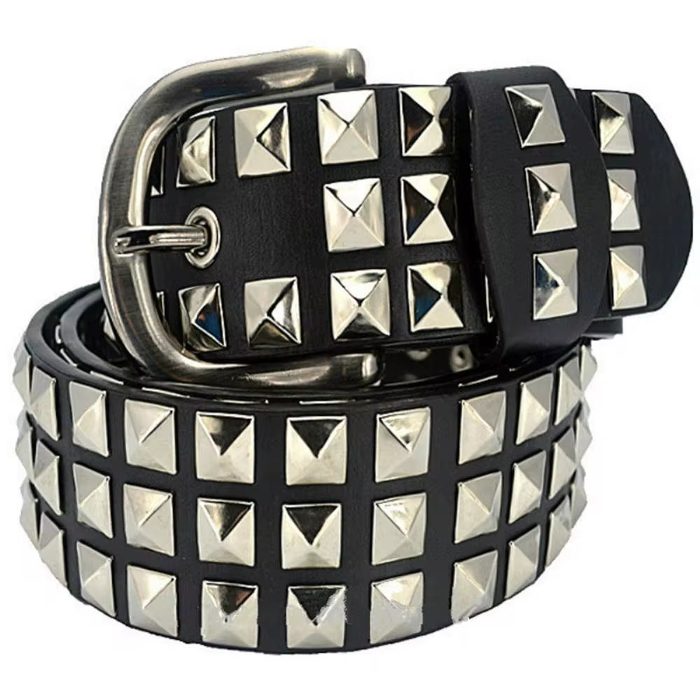 Unisex Women Men Rivet Studded Belt Vintage Faux Leather Pin Buckle Hip Hop Studded Waistband Strap Punk Rock Belts