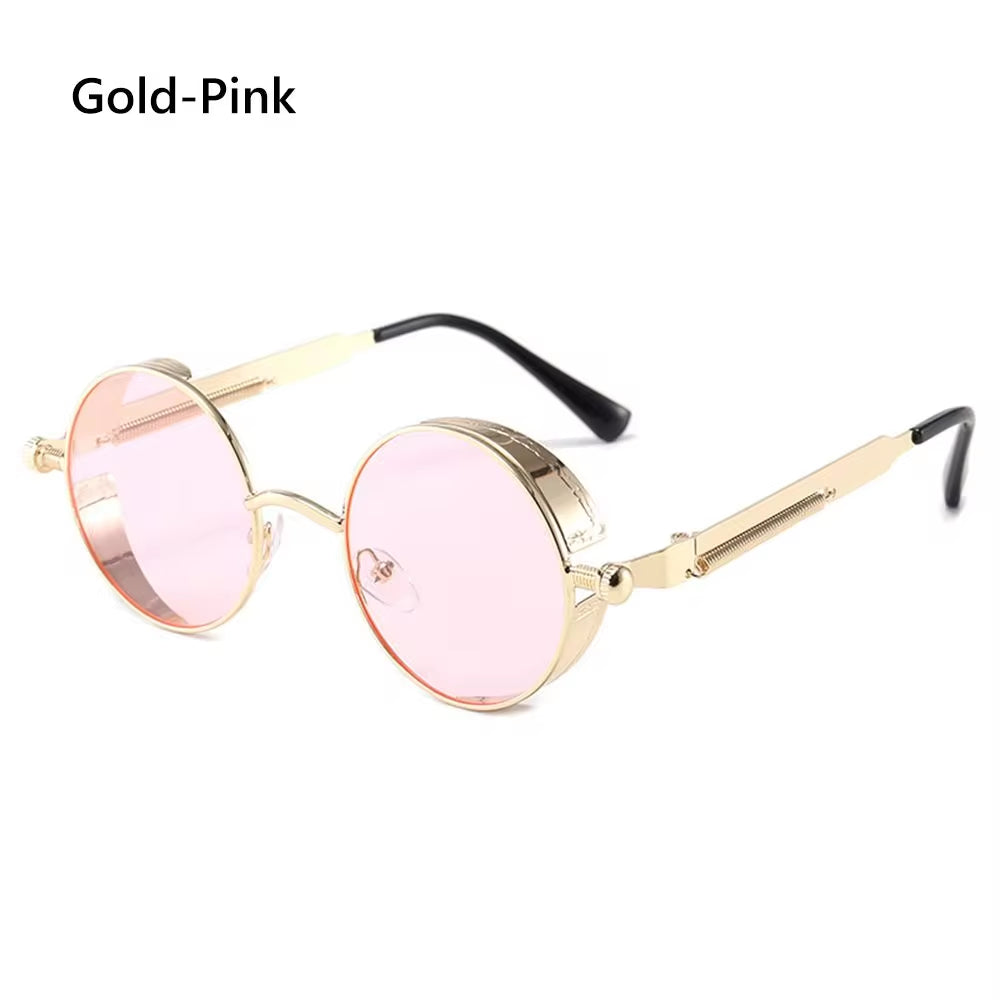 Gothic Style Steampunk Sunglasses Double Spring Temples round Sunglasses UV400 Protection Men'S Eyewear Trendy Punk Sun Glasses