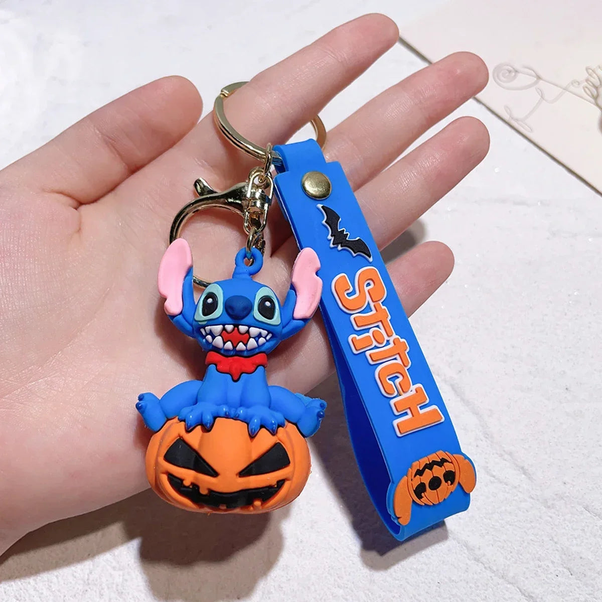 Stitch Keychian Anime Stitch Pendant Keychain Sweet Pink Angel Keychians Women Car Keyring Girl Birthday Gift