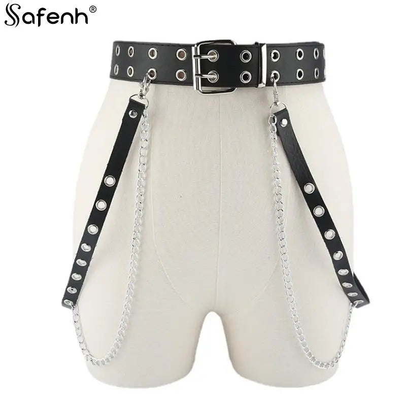 1Pcs Unisex Women Adjustable Chain Belt Punk Hip-Hop Belt with Chain Gothic Leather Waist Belt for Women Female Punk Belt